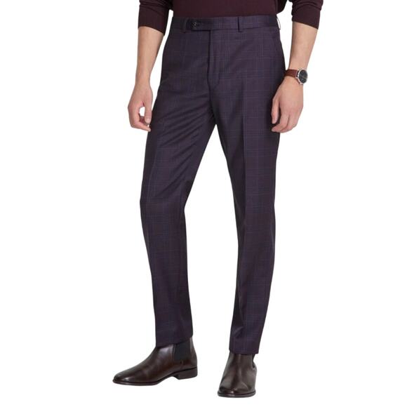 Calvin Klein Men's Burgundy Plaid Wool Jace Slim-Fit Suit Pants Size 30x32 - Picture 1 of 5